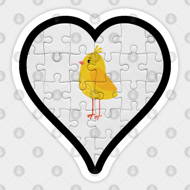 Jigsaw  Chick Heart Design - Farm Animals Chick Sticker by giftideas